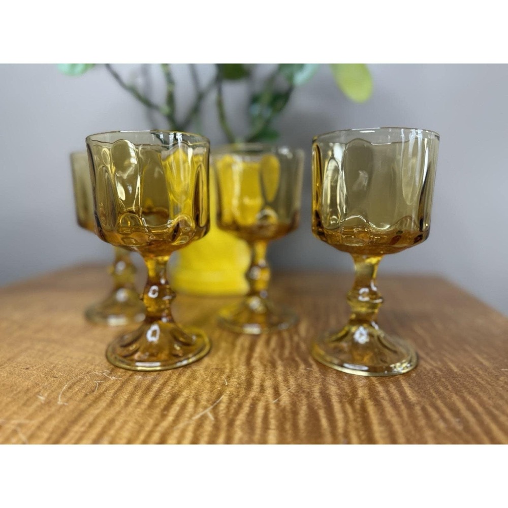 Hazel Atlas Wine Glass‎ Goblets 5.5in Amber Excellent El Dorado Vintage - Picture 3 of 7